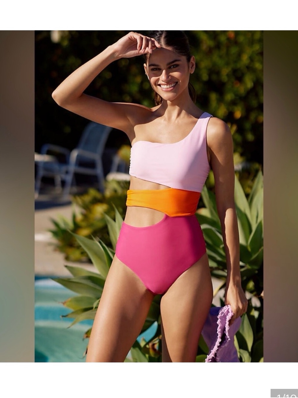 PQ One-Shoulder Colorblock Pink and Orange Women’s Swimsuit